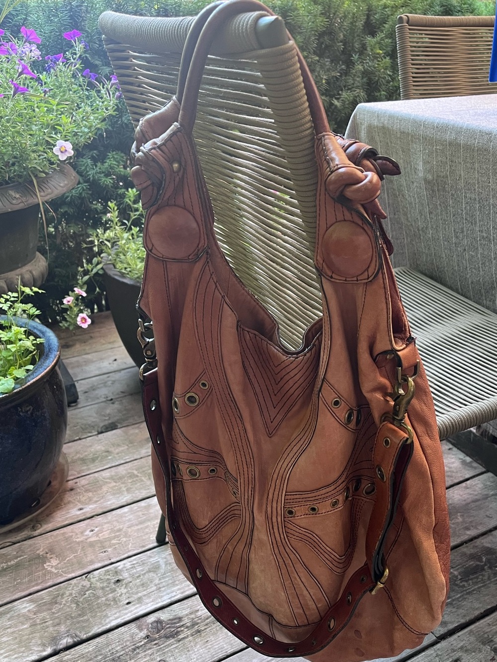 Betsey Johnson saddle brown Leather Hobo bag with Leopard Lining